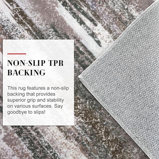 Modern Abstract Runner Rug 2x10, Dark Light Brown White Washable Long Kitchen Runner Non-Slip Soft Hallway Rug Runner Thin Print Faux Wool Carpet for Entryway Bedroom Laundry Room Indoor