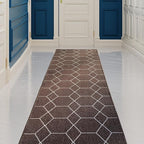 Custom Made Runner Rug for Kitchen Foyer Hallway Entry Choose Your Length Size 26 Inch Wide Geometric Lattice Design Brown Color (21 feet x 26 inch)