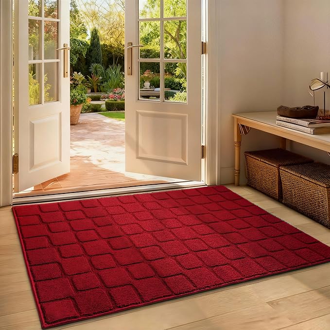 Large Front Door Mat Outside Entrance, Outdoor Indoor Door Mats for Entryway, Entrance, Entry, Patio, Waterproof Non Slip Doormat, Low-Profile, 31.5" × 47“, Red