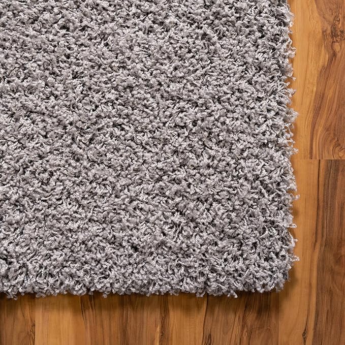 Unique Loom Solid Shag Collection Area Rug (3' 3" Square, Cloud Gray)