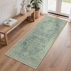 Runner Rug 2'6''x6 Non Slip Machine Washable Vintage Hallway Runner Rug, Low PileLight Weight Rugs for Entryway, Hallway, Kitchen and Corridor, Green
