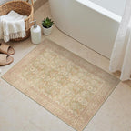 Bavni Small Throw 2x3 Vintage Floral Rug, Washable Non Slip Cute Area Rug for Entryway, Bedroom, Kitchen or Bathroom, Low Pile Carpet, Brown Pink