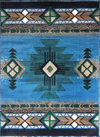 YHSF South West Native American Area Rug C318 - Easy Clean, Thick, Soft, Durable Native Tribal American Indian Inspired Rug for Bedroom/Living Room and More - Blue-Green, 3 Feet x 4 Feet 7 Inches