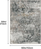 GENIMO Washable 5x7 Area Rugs for Living Room, Non Slip Modern Abstract Rug, Machine Washable Stain Resistant Low Pile Soft Carpet for Bedroom, Dining, Office, Black Grey