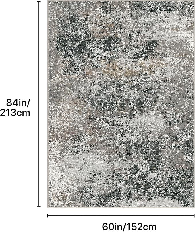 GENIMO Washable 5x7 Area Rugs for Living Room, Non Slip Modern Abstract Rug, Machine Washable Stain Resistant Low Pile Soft Carpet for Bedroom, Dining, Office, Black Grey
