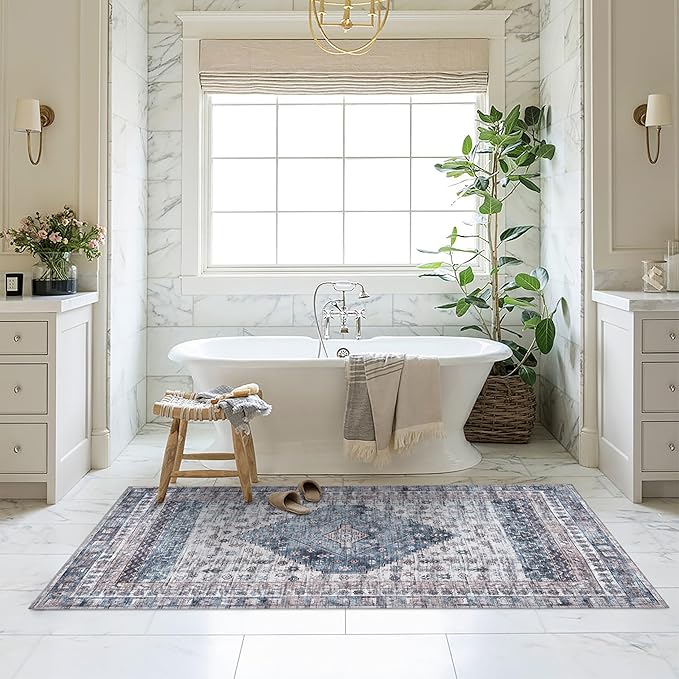 Washable Area Rug. Modern Farmhouse. Vintage. Turkish. Bohemian. Distressed. Oriental. Traditional. Rugs for Living Room. Dining. Bedroom. Office. Entryway. Foyer. (859NC, 9'5" x 14')