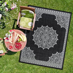 CAMILSON Indoor Outdoor Rug, 10x14 Medallion Black White Modern Area Rugs for Large Indoor and Outdoor Patios, Kitchen and Hallway Mats, Washable Porch Deck Outside Carpet (Medallion Black, 10 x 14)