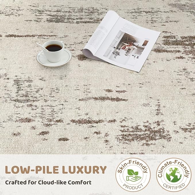 10x12 Area Rug Living Room Rugs - Washable Neutral Modern Abstract Soft Thin Rug Indoor Floor No Slip Rug Carpet for Bedroom Under Dining Table Home Office Decor - Brown/Grey/Beige