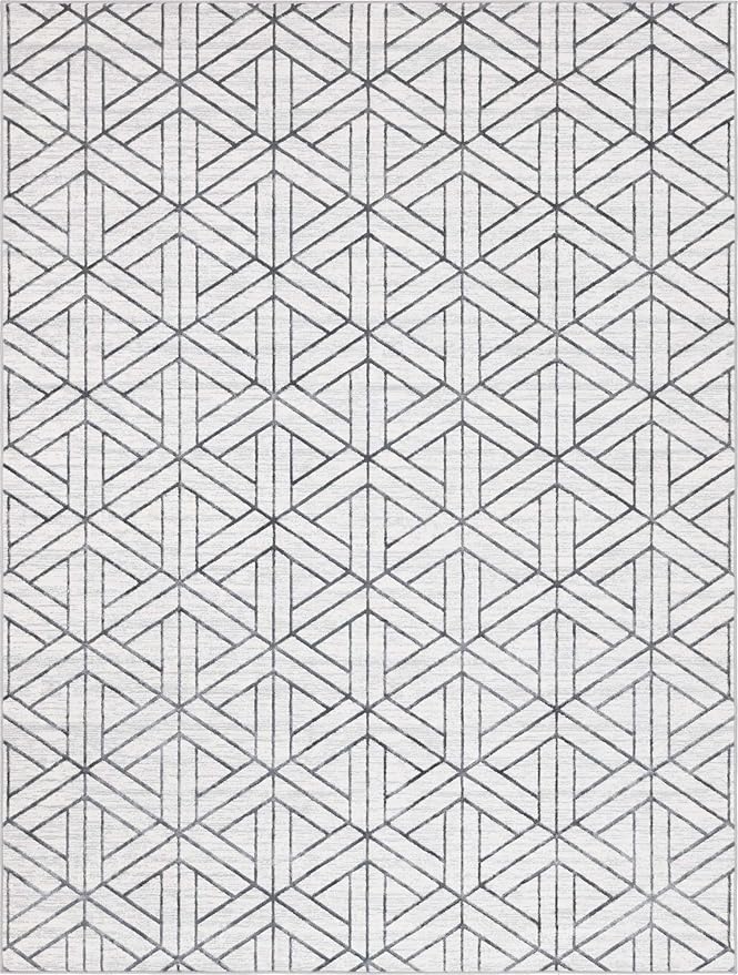 Rugs.com Lattice Trellis Collection Rug – 9' x 12' White Low-Pile Rug Perfect for Living Rooms, Large Dining Rooms, Open Floorplans