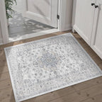 HUGEAR Entryway Machine Washable Area Rugs 2x3 Vintage Blue Small Neutral Style Non Slip Stain Resistant Low Pile Throw Carpet for Hallway Kitchen Retro Aesthetic Modern Decor