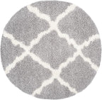 SAFAVIEH Dallas Shag Collection Area Rug - 8' Round, Grey & Ivory, Trellis Design, Non-Shedding & Easy Care, 1.5-inch Thick Ideal for High Traffic Areas in Living Room, Bedroom (SGD257G)
