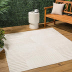 JONATHAN Y Hallie High-Low Curve Ivory/Cream 6x6 Square Indoor/Outdoor Area Rug, Minimalist, Pet Friendly, Non-Shedding, Stain Resistant, Hose-Washable for Backyard, Patio, Porch (SCN100B-6SQ)