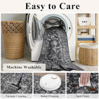 4ft Round Washable Area Rugs for Living Room, Vintage Boho Large Rug for Bedroom Dining Room Office, Distressed Floral Print Carpet for Under Table, Soft Non Slip Low Pile Throw Indoor Mat, Black