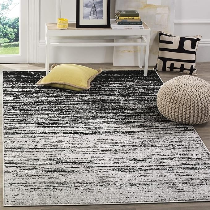 SAFAVIEH Area Rug 6x9 - Adirondack Collection - Silver & Black, Modern Ombre Design, Non Shedding & Easy to Clean, Ideal for Living Room, Bedroom, Office, Dining Space (ADR113A)