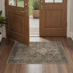 Bavni Washable Entry Rug 2x3, Non Slip Door Mat for Entryway or Kitchen, Vintage Print Low Pile Ultra Thin Indoor Rug, Brown