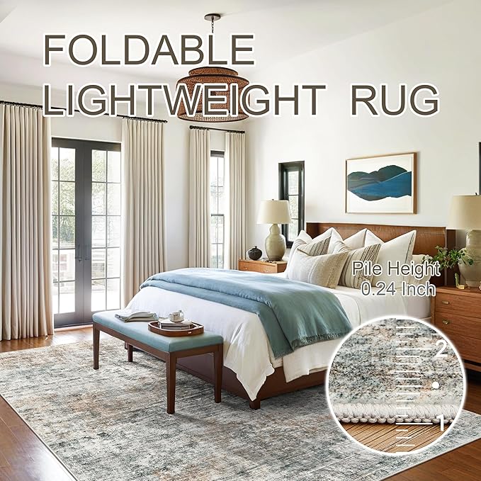 Abstract Rug 8x10 Large Living Room Rugs Neutral Modern Washable Area Rugs for Bedroom Dining Room Non-Slip Stain Resistant Foldable Thin Rug Orange Grey