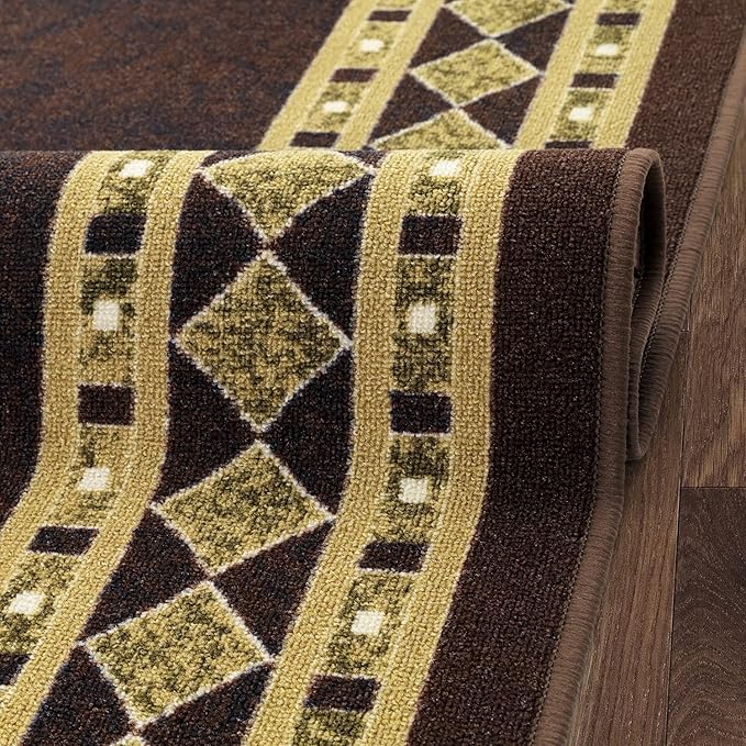 Antep Rugs Alfombras Modern Bordered 5x7 Non-Skid (Non-Slip) Low Profile Pile Rubber Backing Indoor Area Rugs (Brown Beige, 5' x 7')