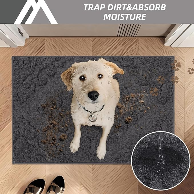 COSY HOMEER Door Mat 36”x60”,Absorbent Dirt Trapper Entryway Rugs,Non-Slip Welcome Mat,Washable Entry Rugs,Low Pile Doormat for Front Back Door,Wet Shoes & Paws,Dark Grey