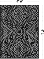 Rugshop Boho Black Tribal Area Rug Modern Indoor Carpet for Living Room, Bedroom, or Entryway – Non-Shedding, Low Pile Geometric Design 4' x 6'