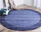 Rugs.com Angelica Collection Rug – 8 Ft Round Navy Blue Medium Rug Perfect for Kitchens, Dining Rooms