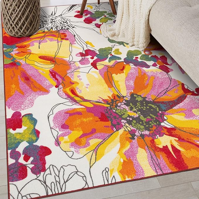 Rugshop Multi Bright Flowers Non Slip Non-Shedding Area Rug for Bedroom, Living Room and Home Office, 3'3" x 5'