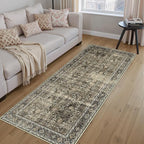 Brown Runner Rug 2x7 Vintage Area Carpet Hallway Long Indoor Kitchen Washable Living Room Low Pile Traditional Distressed Retro Accent Throw Rug Non Slip Laundry Bathroom Office Dining Room