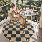 Lahome Checkered 4 ft Easy Jute Round Rug, Washable Small Rugs for Entryway Patio, Farmhouse Non Slip Non Shedding Indoor Outdoor Circle Carpet for Kitchen Porch
