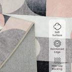 Pink Runner Rug 2x6 Washable Rug Runners for Hallway Kitchen,Long Modern Rugs for Bedroom Entryway Bathroom,Non Slip Floor Carpet,Blush Grey Black