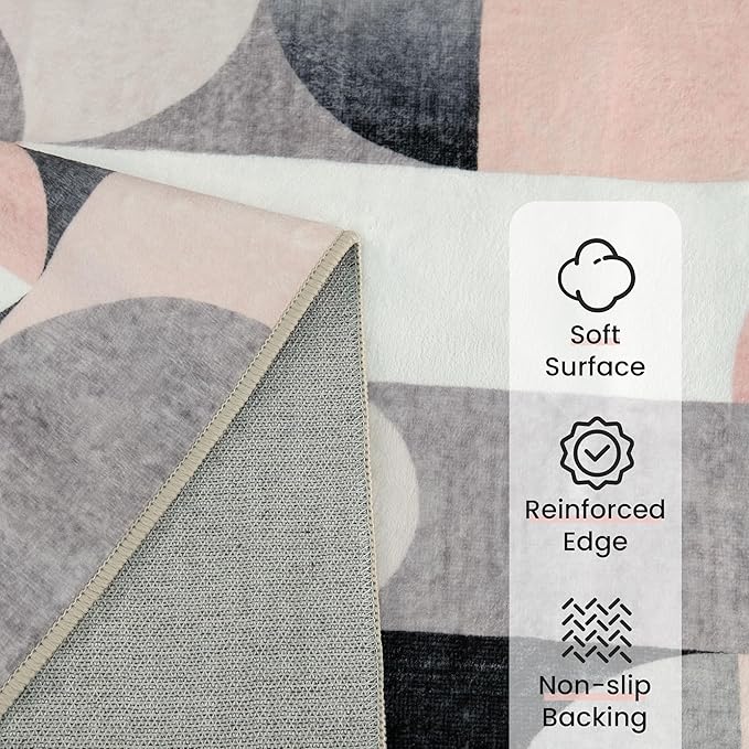 Pink Runner Rug 2x6 Washable Rug Runners for Hallway Kitchen,Long Modern Rugs for Bedroom Entryway Bathroom,Non Slip Floor Carpet,Blush Grey Black