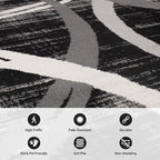 Rugshop Modern Wavy Circles Design Round Rug, Non-Shedding Carpet for Living Room, Dining Room, or Breakfast Nook, Black, 6'6" Round