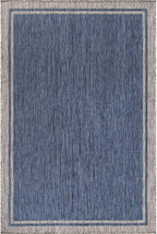CAMILSON Outdoor Rug, 8x10 Bordered Navy Blue Gray Modern Area Rugs for Indoor and Outdoor Patios, Porches Waterproof Washable Porch Deck Outside Carpet (Bordered Navy, 8 x 10)