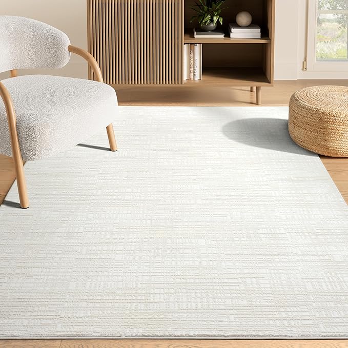 Abani Cream Area Rug - 5' x 8' - Living Room & Bedroom - Textured Weave Design - Indoor Use - Easy to Clean, Stain Resistant, Non-Shedding - Neutral Collection