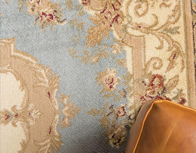 Unique Loom Versailles Collection Traditional Classic Floral Motif Area Rug (8' 0 x 11' 4 Rectangular, Slate Blue/ Ivory)