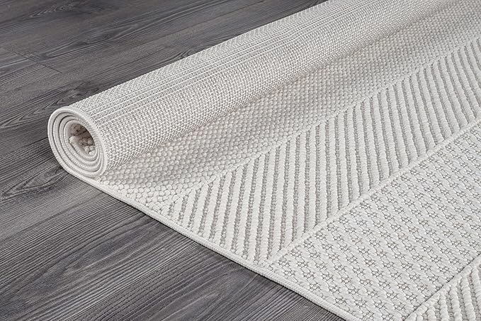 Beverly Rug Micro Loop Large Area Rug White 9x12 Modern Luxury Boho Geometric Durable Indoor Area Rugs for Living Dining Room Office Stain Resistant Non Shedding Casual Indoor Carpet White 9 x 12
