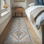 Bavni Runner Rug 2x10 Kitchen Rugs for Hallways Entryway, Washable Vintage Print Carpet, Ultra-Thin Chenille Low Pile Lightweight Rug with Non Slip Backing, Blue/Orange