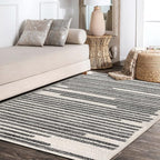 JONATHAN Y Khalil Modern Berber Stripe Cream/Black Indoor Area Rug, 8x10, Contemporary, Bohemian, Easy-Cleaning for Living Room, Bedroom, Kitchen, Pet Friendly, Non-Shedding (MOH207A-8)