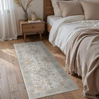 Bavni 2x5 Washable Runner Rug for Hallway, Vintage Grey Rug with Non-Slip Backing, Oriental Distressed Print Indoor Kitchen Runner, Low Pile Thin Soft Small Rugs for Entryway, Bedroom, Laundry Room