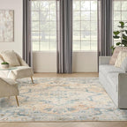 Nourison Home Astra Machine Washable Beige Blue 6'7" x 9' Area Rug - Easy Clean, Non Shedding, Bed Room, Living Room, Dining Room, Kitchen (7' x 9')