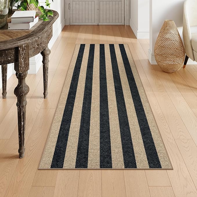 Lahome Striped Outdoor Runner Rug, 2x6 Washable Kitchen Rugs Non Slip Carpet Runners for Hallway 6ft, Farmhouse Non Shedding Lightweight Floor Carpet for Bedroom Entryway Front Porch