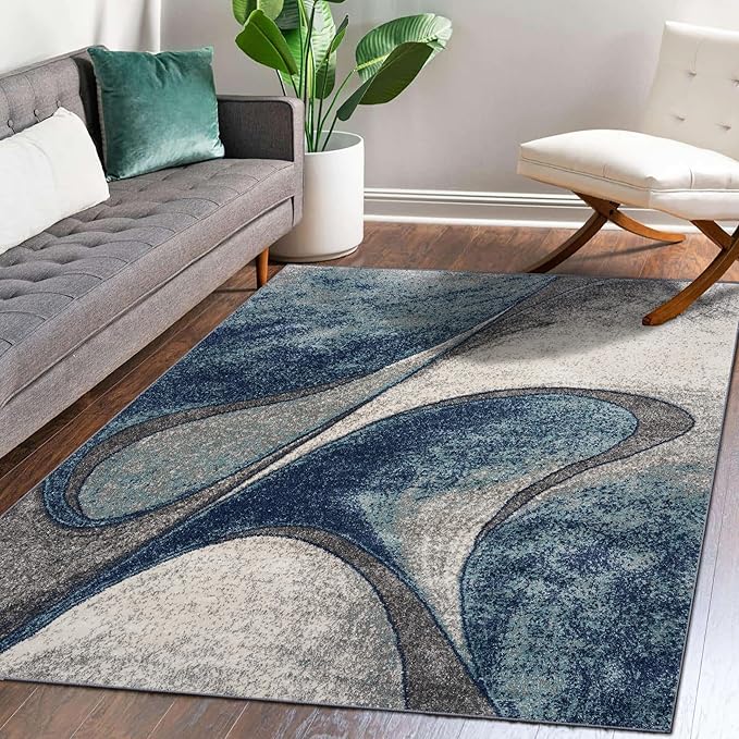 LUXE WEAVERS Spiral Abstract Blue 5x7 Area Rug