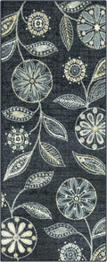 Maples Rugs Reggie Floral Runner Rug - Made in USA - Washable, Non Slip Indoor Carpet for Kitchen, Hallway, and Laundry Room, 2'6" x 6', Persian Blue