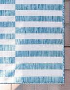 Unique Loom Outdoor Striped Collection Area Rug - Striped (5' 1" x 8' Rectangle, Light Aqua/Ivory)