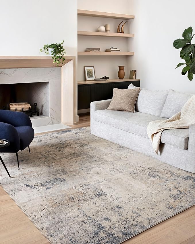 Loloi Teagan Collection TEA-06 Sand/Mist 3'-4" x 5'-7" Accent Rug, Large, Soft Neutral Rug, High-Traffic for Living Room, Bedroom, Home Office, Dining Area