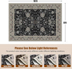 Blcak 8x10 Vintage Rugs for Living Room, Washable Rugs Non Slip Large Area Rug for Bedroom Dining Room Office, Floor Decoration Big Rug Carpet Low-Pile Kid & Pet Friendly(Blcak Navy Multi