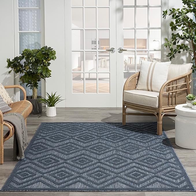 Nourison Home Versatile Navy Blue 5' x 7' Area Rug - Easy Clean, Non Shedding, Bed Room, Living Room, Dining Room, Kitchen (5' x 7')