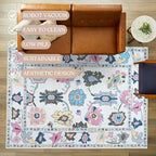 Fame Living Colorful Oushak Runner Rug, Modern Runners, Vintage, Turkish, Eclectic, Floral, Pastel, Washable, Runner for Hallway, Kitchen, Bedroom, Bathroom, 2'5"x9'8"