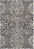 Dash & Albert Temple Charcoal Hand Micro Hooked Wool Rug, 6 X 9 Feet, Grey Geometric Pattern