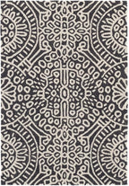 Dash & Albert Temple Charcoal Hand Micro Hooked Wool Rug, 6 X 9 Feet, Grey Geometric Pattern