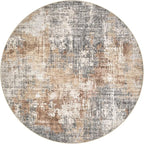 8ft Round Area Rug Living Room Rugs - 8x8 Washable Large Soft Indoor Neutral Modern Abstract Low Pile Rug Carpet for Bedroom Dining Room Farmhouse Home Office - Grey Brown