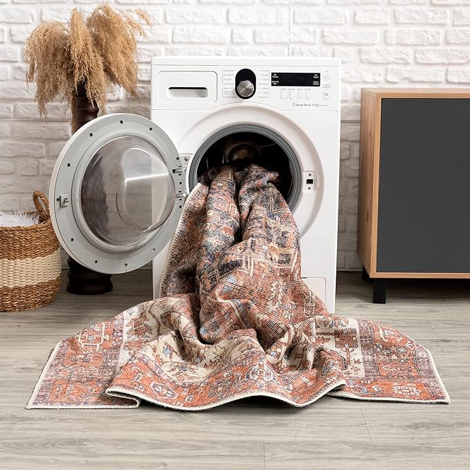 Bloom Rugs Washable 3' x 5' Rug - Red/Orange/Beige Traditional Area Rug for Living Room, Bedroom, Dining Room, and Kitchen - Exact Size: 3' x 5'